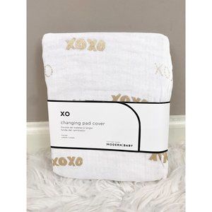 Pottery Barn West Elm Modern Baby XO Organic Changing Pad Cover White Gold NEW